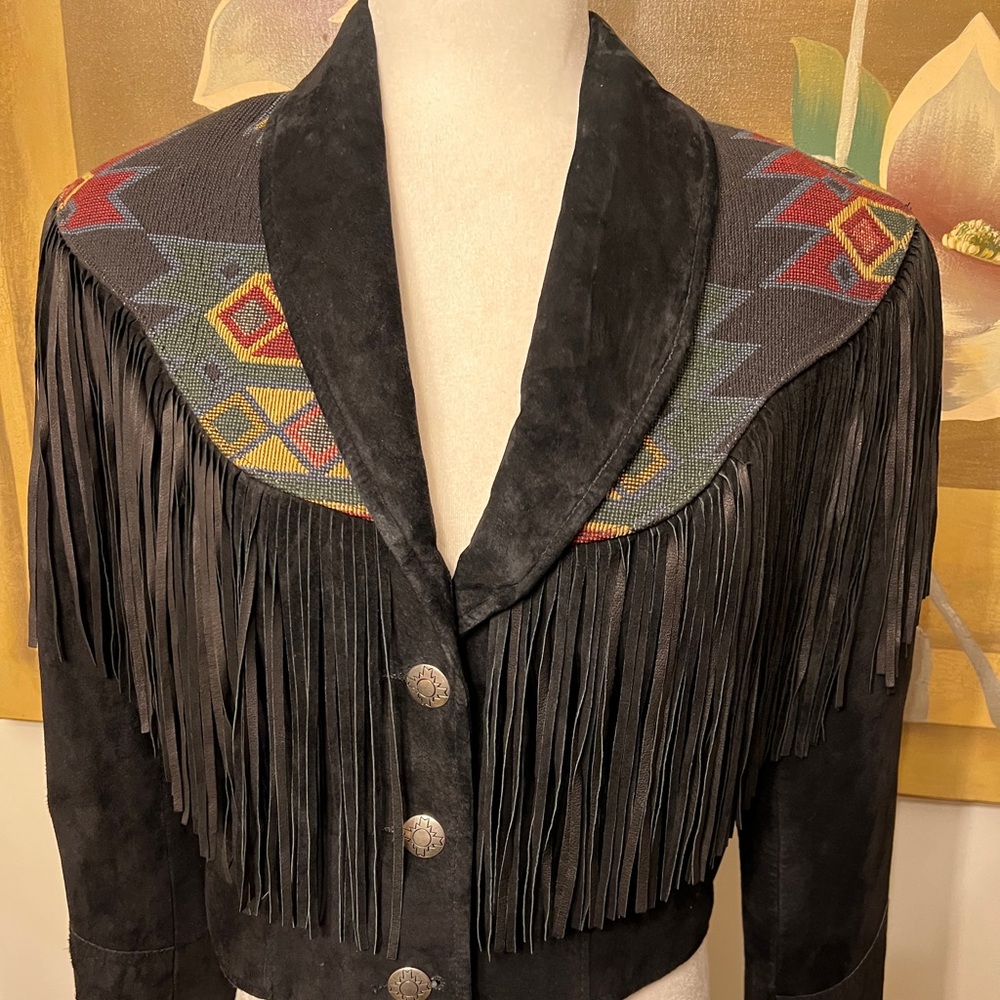 Black Fringe Pioneer Wear Suede Jacket made in the USA